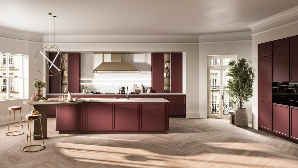 Cucina Snaidero Frame color bordeaux con isola