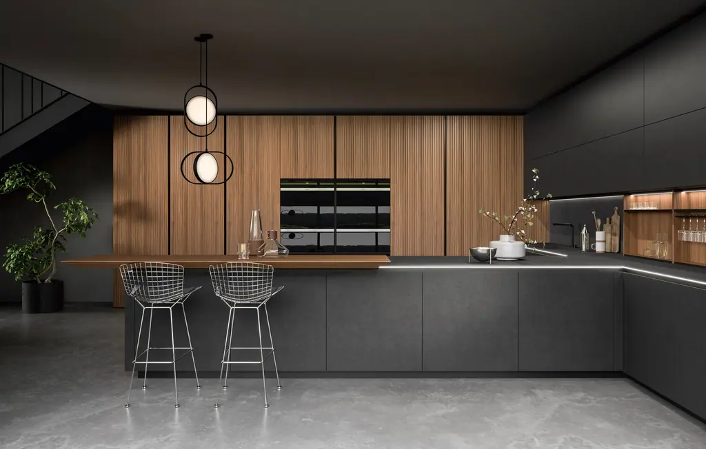 Cucina Snaidero Elementi e Link in legno e grigio scuro