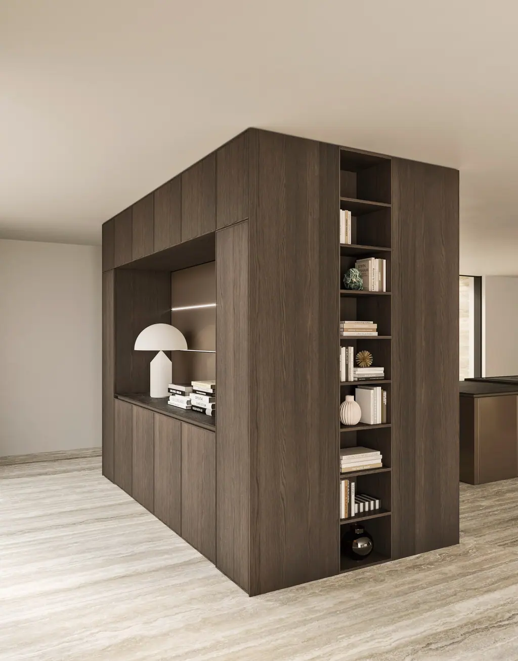 Volume in legno con libreria e vani a giorno, Snaidero